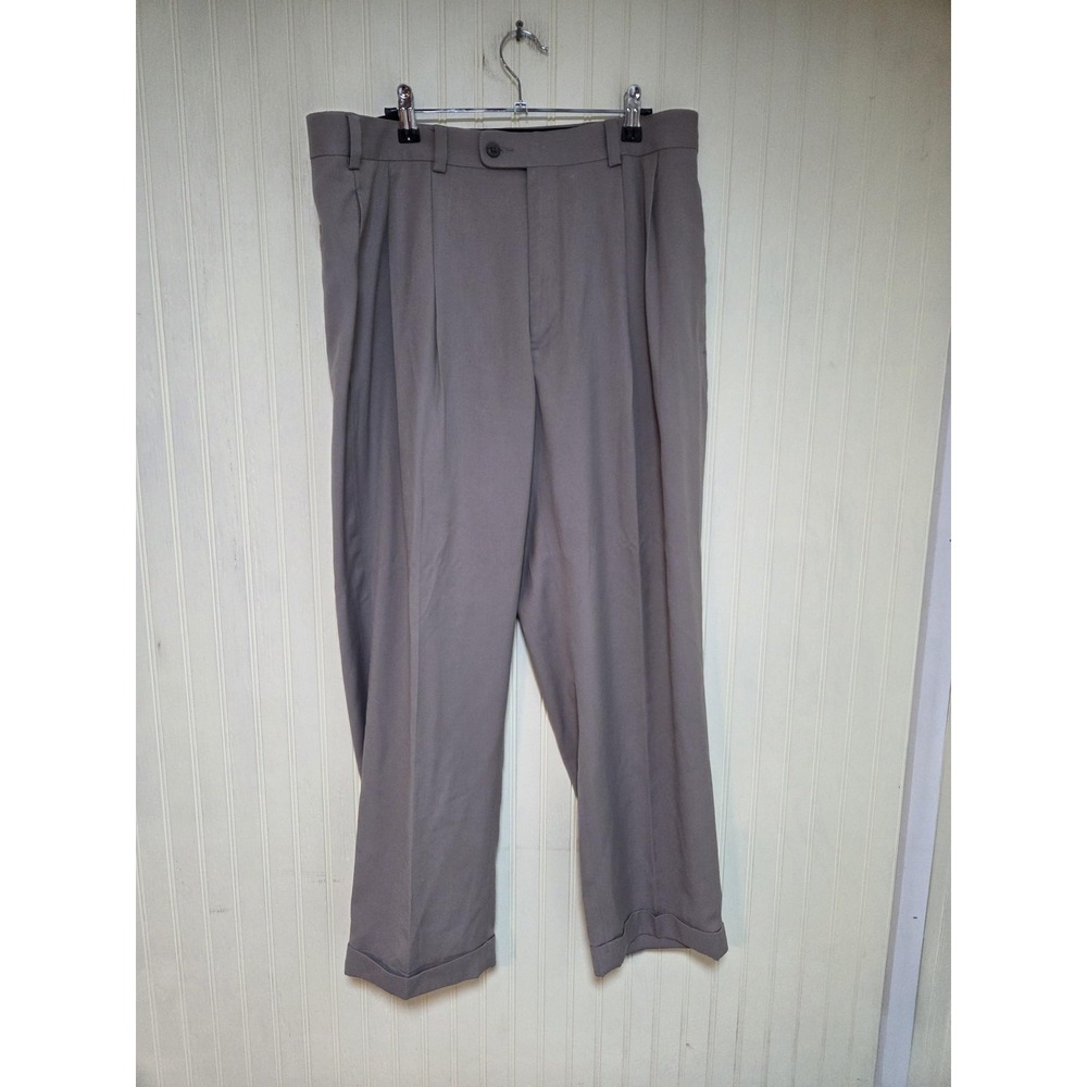 John Henry Dress Pants Mens 36x29 Gray Pleated Straight‎ Leg Polyester Rayon